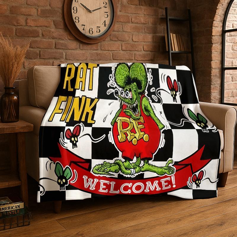 3D Мультяшный Знак Rat Fink с Гонночным Автомобилем и Мотоциклом Фланелевое Одеяло Мягкое Теплое Плед для Спальни Гостиной Кровати Путешествий Пикника Подарок