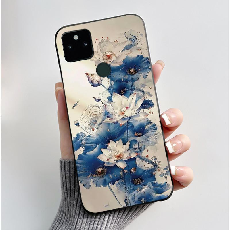 For Google Pixel 5a Soft Silicone Black Case Trendy Style Cartoon Pattern Fluffy Bunny, Milk Tea Rabbit, Rabbit Lamp Casing
