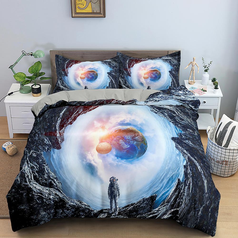 Astronaut Duvet Cover Set Spaceman Pattern Bedding Set For Boys Girl Microfiber Bedclothes Twin King Size 2/3pcs Comforter Cover