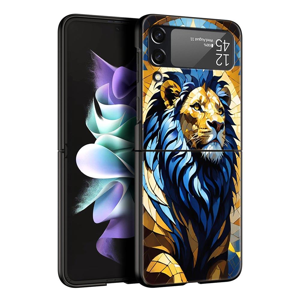 Двухцветный чехол для телефона Samsung Galaxy Z Flip 7 6 5 4 с узором "крест" и изображением льва, из твердого поликарбоната, Черная крышка для Galaxy Z Flip 3, Складной корпус