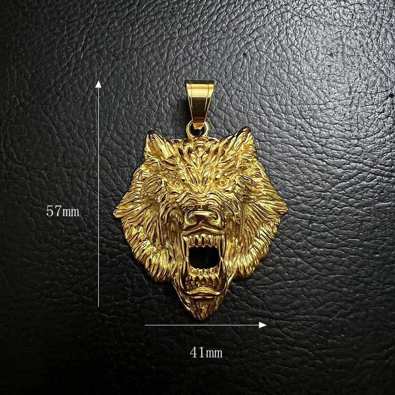 Stainless Steel Nordic Viking Wolf Head Titanium Steel Pendant Gold Plated Necklace