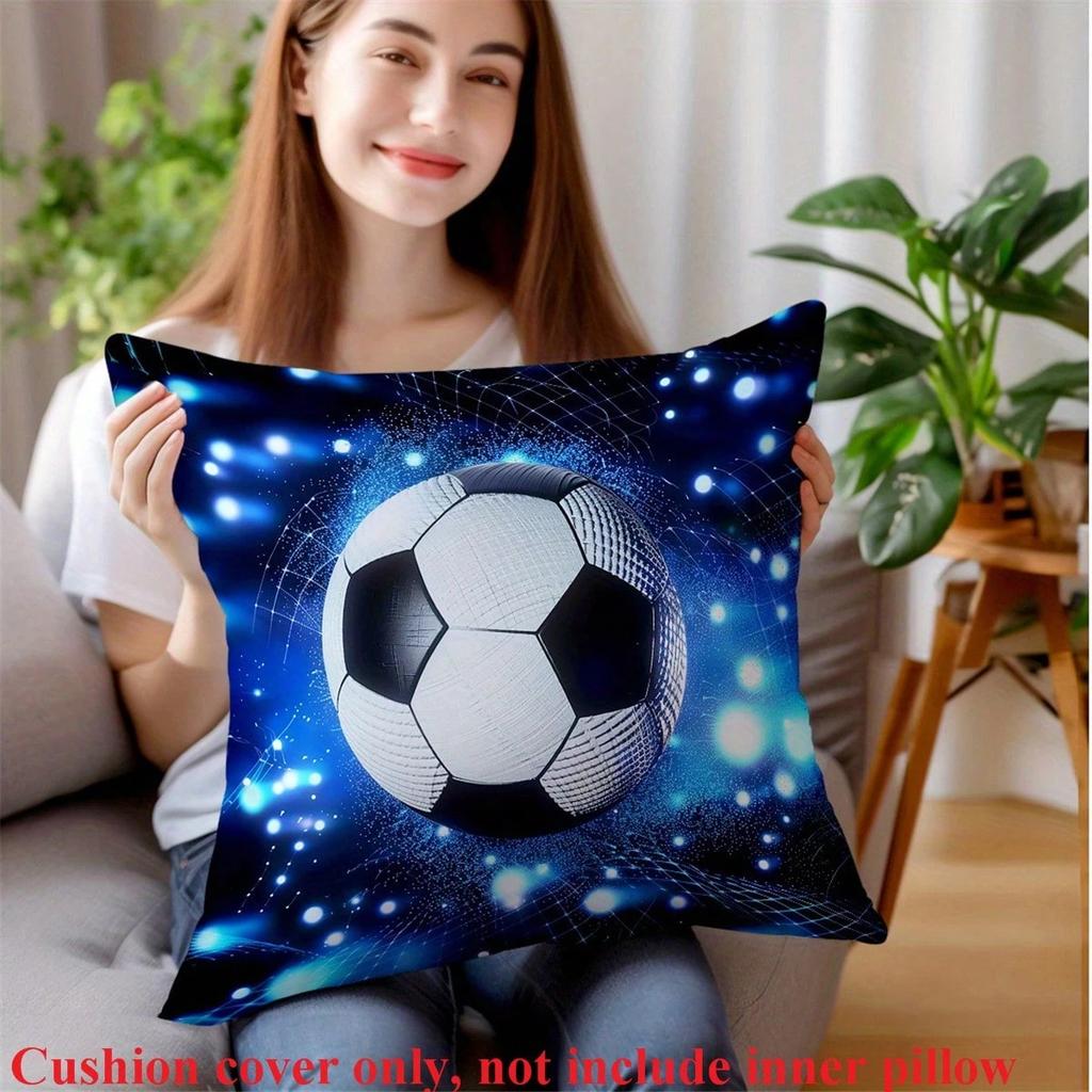 1 Pc Football Theme Throw Pillow Cover, Soft Peach Velvet Polyester Cushion Cover, Zippered & Machine Washable, Home Office Deco