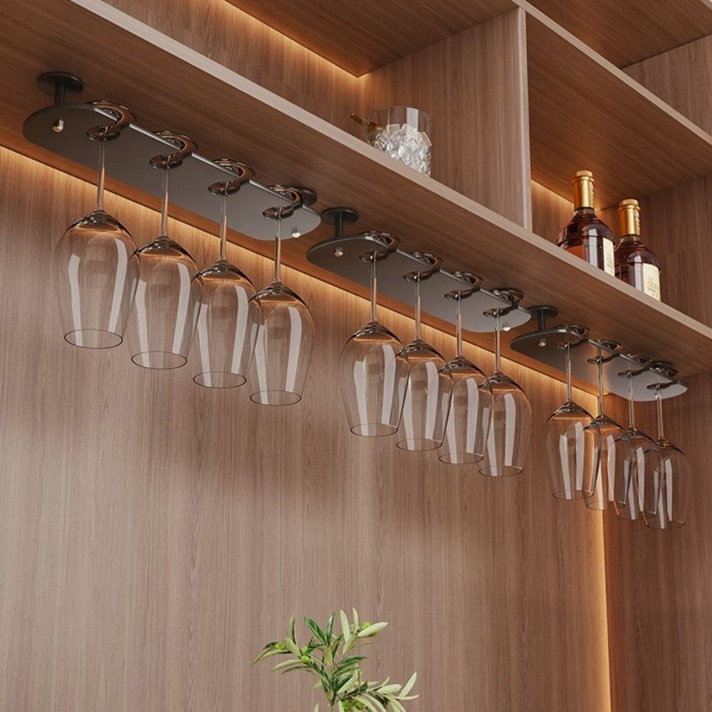 Punch-free Upside Down Shelf 2/3/4 Slots Goblet Storage Rack Inverted Goblets Rack Wine Cabinet