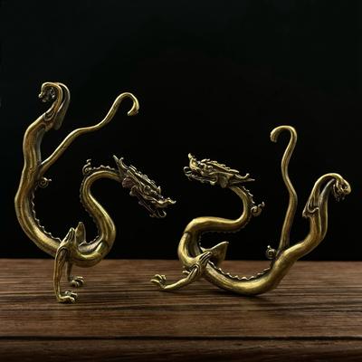 Статуэтка Зодиакальный Дракон из Латуни, Настольное Украшение, Фигурки Китайского Мифического Зверя, Ретро Домашний Фэн-шуй Декор, Ремесла