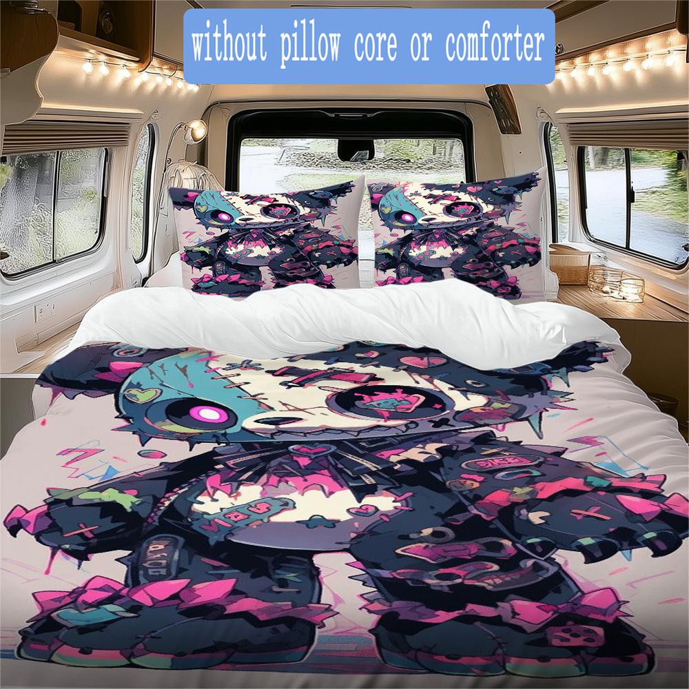 Cute yet Creepy Cartoon Bear Pattern Bedding,Quilt Set Quilt Cover Pillowcase Home Birthday Gift (1*duvet cover+2*pillowcase,without core)ZSJT0917280