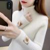 Solid Letter Print Turtleneck Sweater Women Autumn Winter Long Sleeve Knit Pullover Sweet Slim Basic Knitted Top