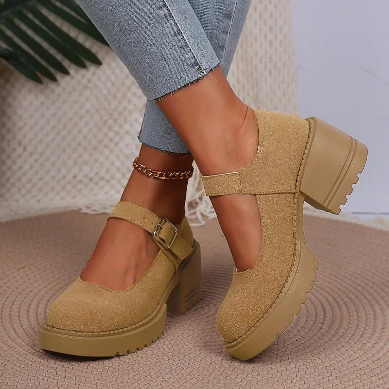 Мода 2025 Женская обувь Ремешок с пряжкой Женские туфли на высоком каблуке Модные неглубокие Офисные и карьерные Горячая распродажа Большой размер Бестселлер Каблуки Женские