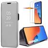 Case for Xiaomi Redmi 12 4G-5G - Silver - Mirror Effect - Flip Stand - 2 Tempered Glasses