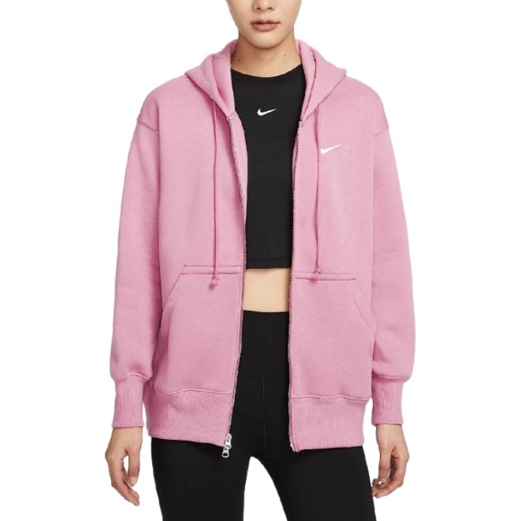 Nike Спортивная толстовка Phoenix с флисовой подкладкой, удобная, с капюшоном, длинным рукавом, женская, Element, розовый/белый sail, DQ5759-699