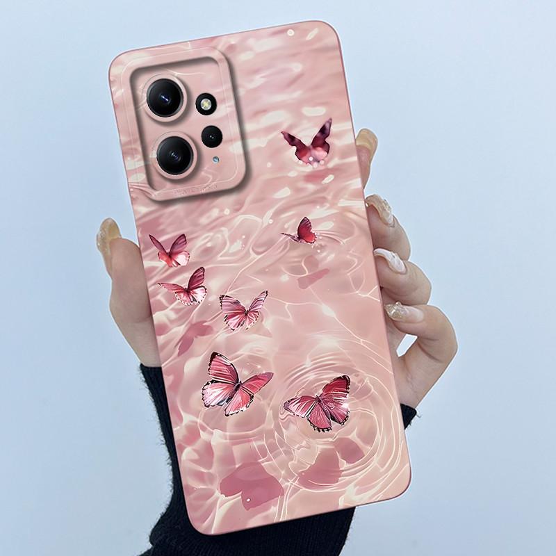 For Xiaomi Redmi Note 12 4G Phone Case Simplicity Butterflies Floral Soft Liquid Silicone Back Shell For Redmi Note12 4G Covers
