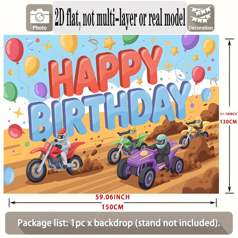 Happy Birthday Off-Road Theme, 1pc Polyester Party Backdrop Banner, Photo Booth Background, Wall Decor