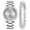 Gift Sets New Ladies Watch Set Fashion Double Love Rhinestone Alloy Jewelry Watch Ladies Girlfriends Watch Set