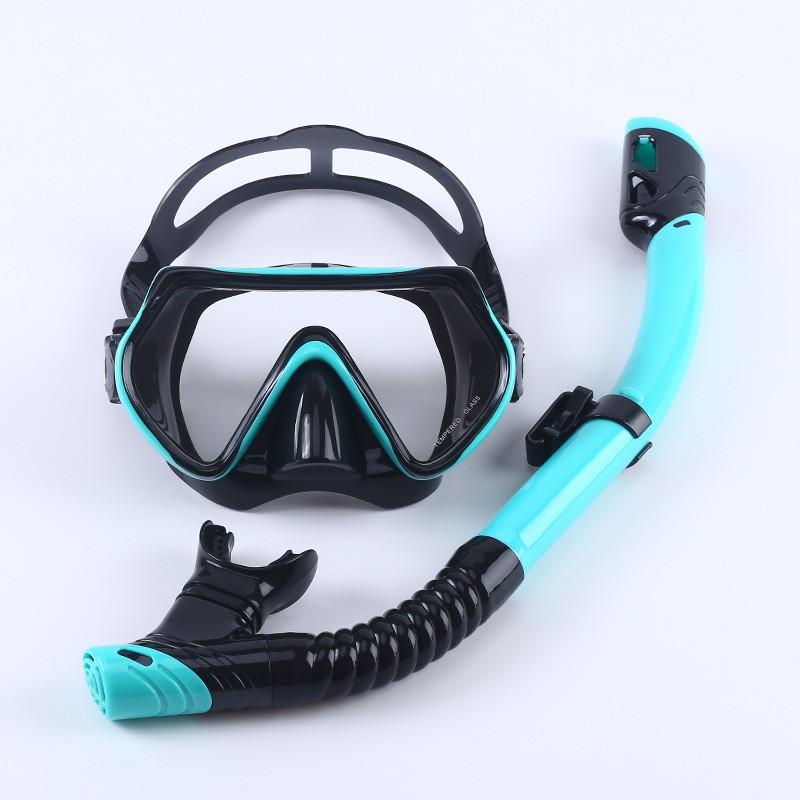 Snorkel Mask Set Anti-Fog Scuba Diving Goggles With Dry Top Breathing Tube Tempered Glass Lens Adult Size Swimming