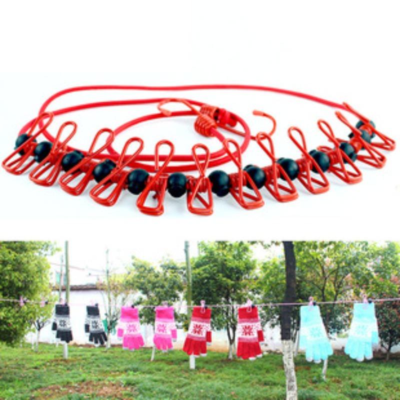 1Pc Clothesline for Outdoor Travel, Portable and Retractable Plastic, Windproof and Non-slip Elastic Hanger, Clothesline with 12 Clips