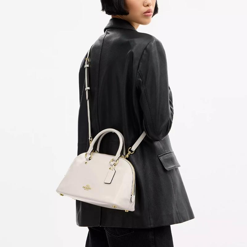 Coach Сумка-портфель 32 Золотой металлический логотип-тележка Кожаная сумка через плечо Большая женская сумка через плечо Мелово-серый CDV19-IMCHK