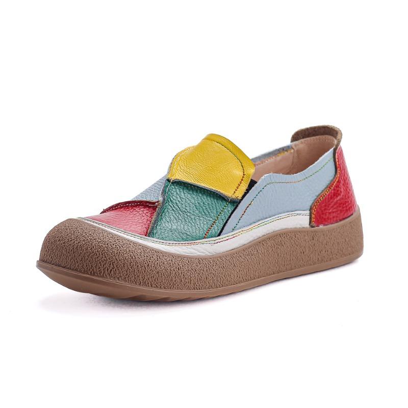 Первый слой коровьей кожи весна и осень новая платформа-маффин повседневная обувь женская универсальная модная кожаная цветная обувь для нищих