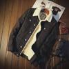 Men's Trendy American Retro Velvet-Lined Denim Workwear Jacket