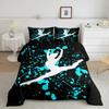 Gymnastics Dance Lovers Duvet Cover King,Watercolor Butterfly Star Sky Bedding Set 3pcs,Silhouette Rainbow Graffiti Quilt Cover