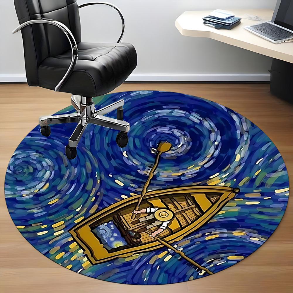 1pc Boat Starry Office Round Rug, Non-slip, Soft and Durable Office Rug for Interior Decoration, Perfect for Office, Beautiful Decoration yy260323092
