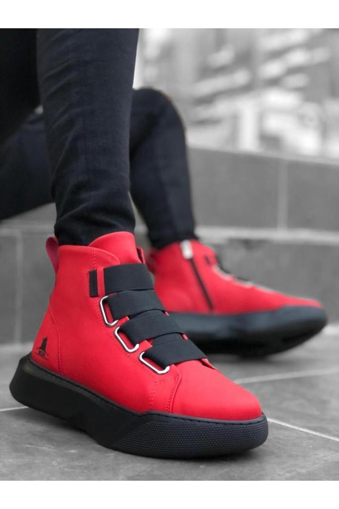 Men's Fashion Flat Heeled Booties Bootie Ba Banded High Sole Red Sports Boots Shoes