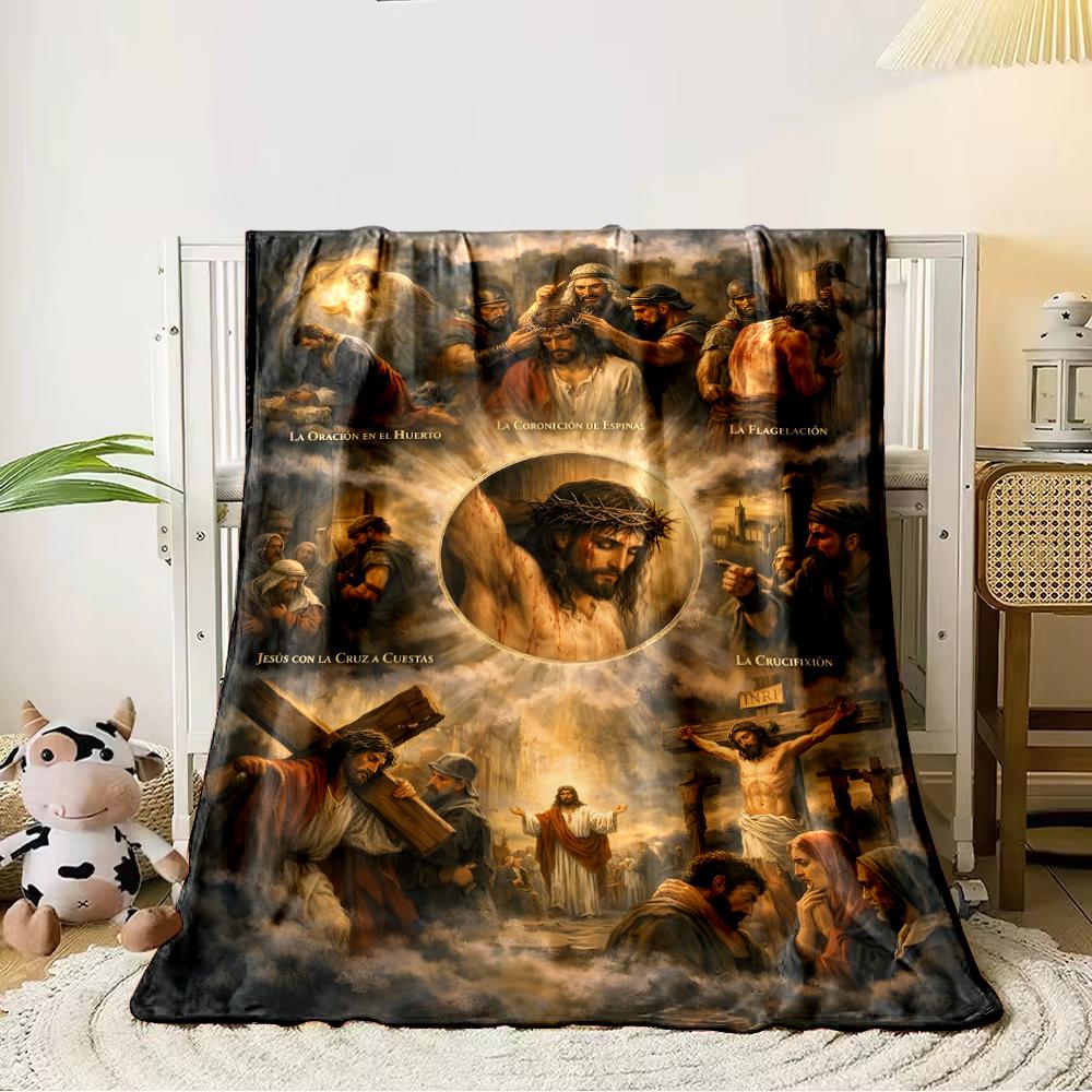 Religious Art: Passion of Christ ScenesFlannel blanket for bedroom, living room, sofa, and nap