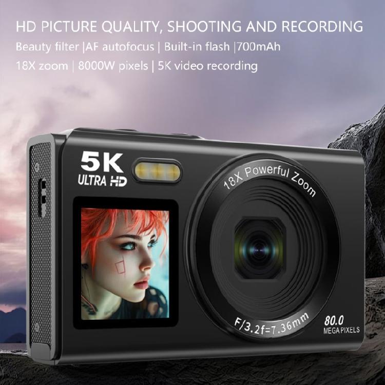80MP Travel Camera 5K Double Screen Operation 18X Digital Zooming Function WiFi Connectivity Builts in Flashing