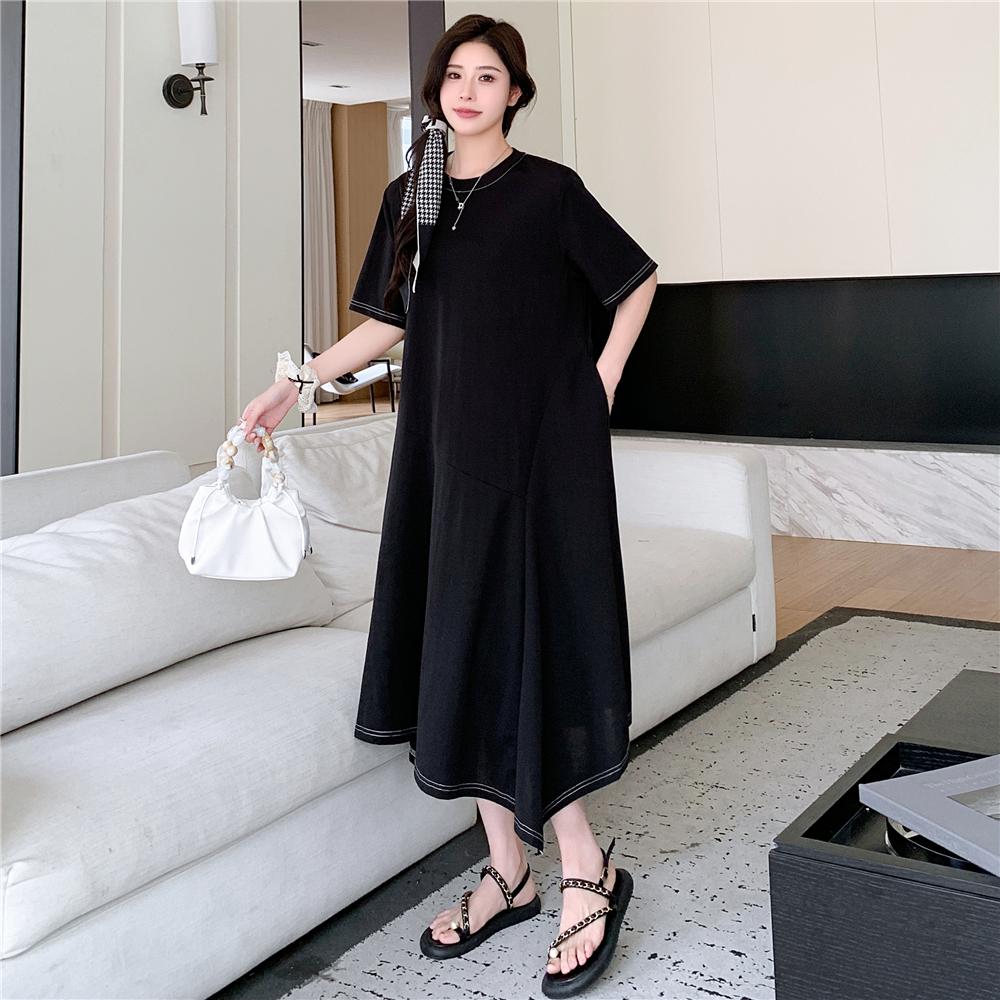 Dimanaf Женское Новое Летнее Платье 2025 Плюс Размер Повседневное Черное Хлопковое Базовое Свободное Длинное Платье Макси Сплошной