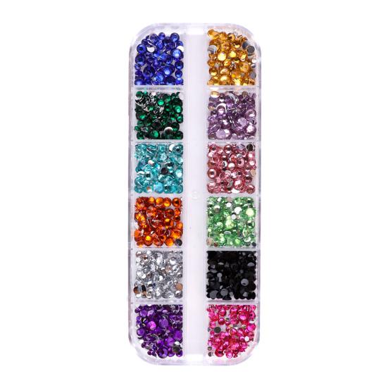 1 Set Round Nail Art Rhinestone Kit with Storage Box 12 Grids Flatback Rhinestone DIY Nail Design Crafting Decoration Fake Gems