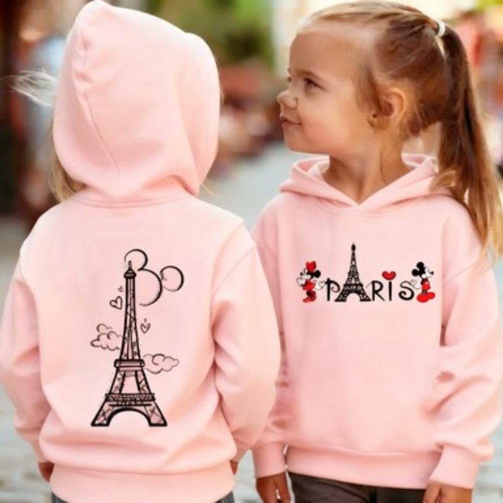 Kids Pullover Hoodie Cute Paris Eiffel Tower With Cartoon Mouse Graphic Sweatshirt Long Sleeve Casual Sport Top Autumn Winter Home And Outdoor Outfit