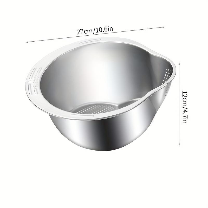 Stainless Steel Multi Purpose Kitchen Strainer, Ergonomic Design for Washing Rice, Fruits, Vegetables, Durable Drain Basket with Fine Mesh Filter,