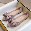 Одиночные туфли женские весенние с бантом и жемчугом, женские балетки со стразами с острым носком, туфли-лодочки большого размера
