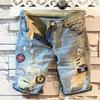 Summer Men's Letter Printing Denim Shorts Casual Holes Embroidery Label Medium 5-point Denim Pants Male Fashion Shorts