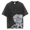 Летняя стираная футболка с аниме-принтом Streetwear Винтажная оверсайз футболка Мужская модная хлопковая футболка Черная футболка