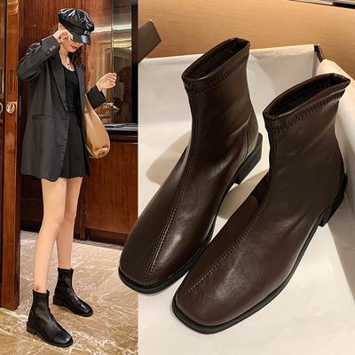 Модные ботильоны с квадратным носком на танкетке, из мягкой кожи, удобные, женские, короткие, теплые зимние ботинки, зимние ботильоны с мехом