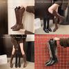 [Same Style As Guan Xiaotong] Cowhide Version of Wanderer Winter Shopping Mall's New Thick-legged Big Tube Circumference V-mouth Knight Boots for Wome