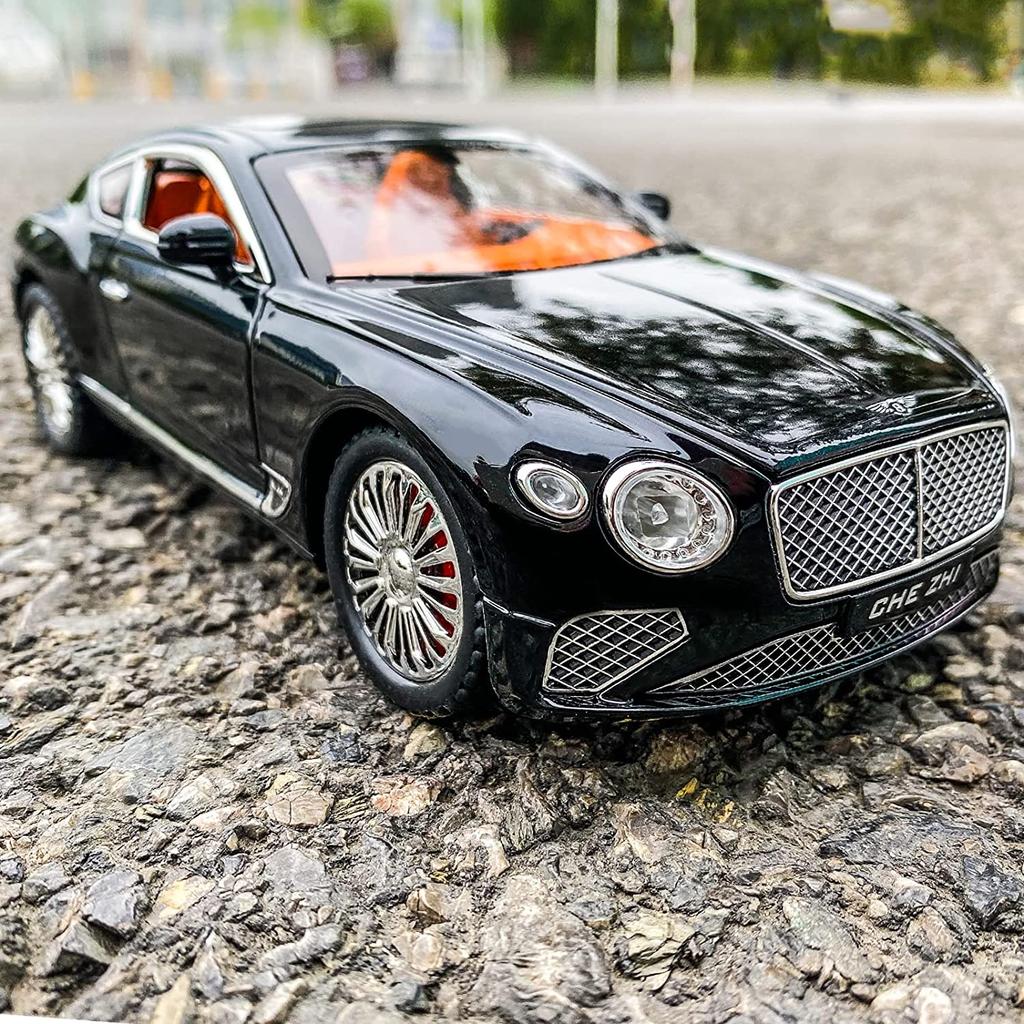1/24 Bentley Continental GT Model Car, Alloy Diecast Collectible Pull Back Car Toy, with Sound and Light, Door Can Be Opened for Boys Girls Gift