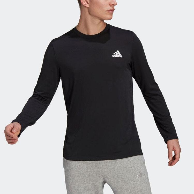 Adidas Solid Logo Crew Neck Long Sleeve T-Shirt Men Tops Black GT5563