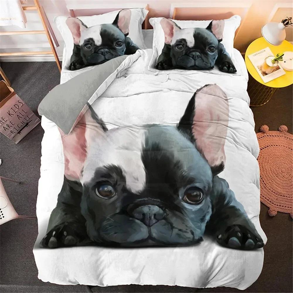 Bulldog Sad and Tired Bulldog Laying Down Pure Breed Comfortable Duvet Quilt Cover Pillowcase Bedding Set Children Home Textile