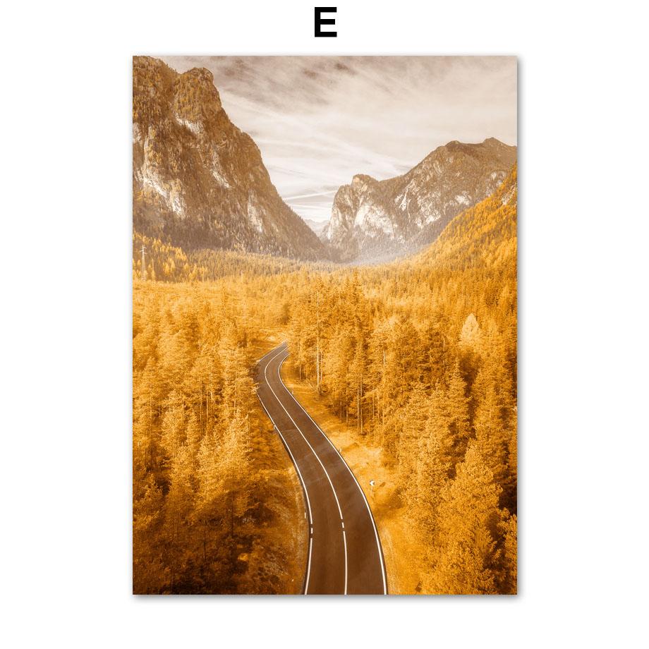 Autumn Forest Highway Lake Pumpkin Squirrel Village Nordic Poster Wall Art Print Canvas Painting Wall Pictures For Bedroom Decor