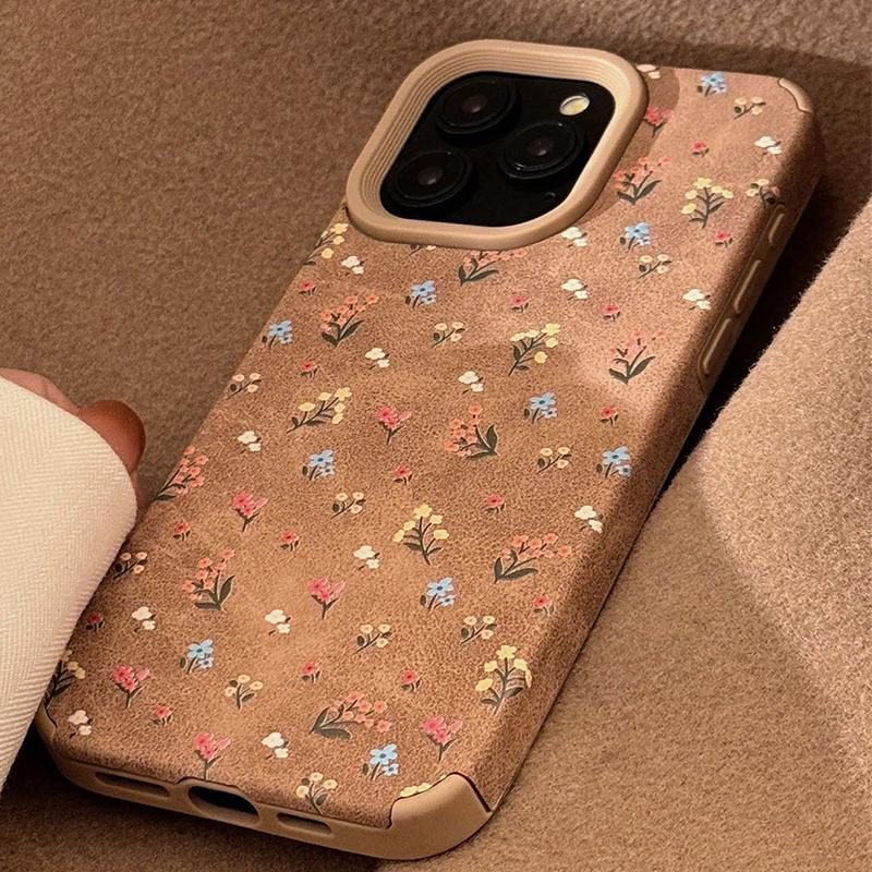 Чехол для iPhone 17 Pro Max Модный Винтажный Бежевый Замшевый с Цветочным Дизайном Чехлы для iPhone 11 12 13 14 15 16 Pro Max Plus XS XR Чехол