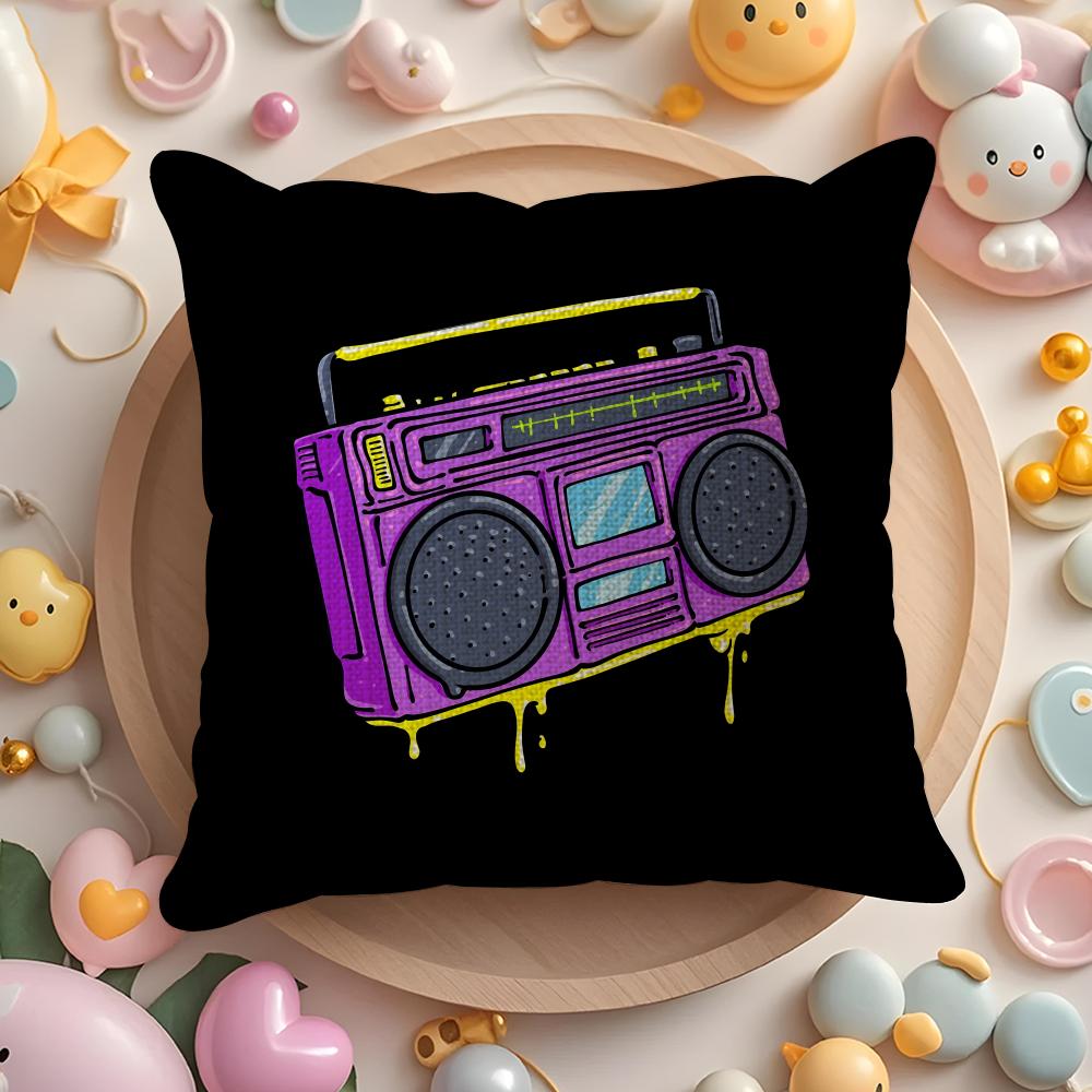 Vintage Retro Cassette Tape Cushion Cover Summer Coolness Linen Fabric Double-Sided Printing Pillow Case Sofa Home Decor Gift