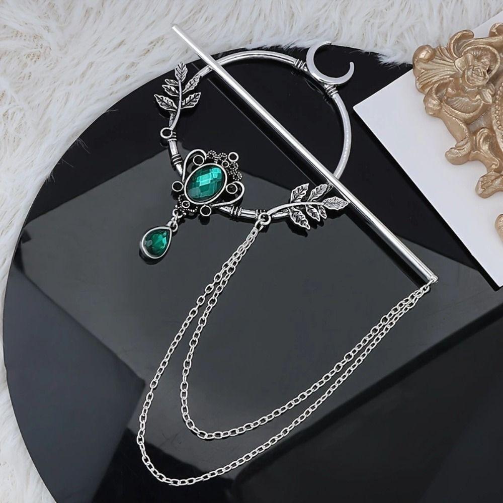 Alloy Witch Hair Stick Crescent Leaf Fairy Hairclip Unique Crystal Hairpin Daily Wear