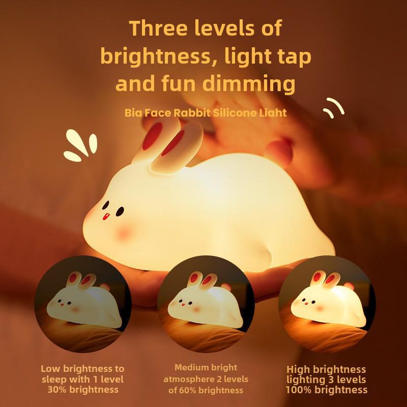Силиконовый ночник в виде кролика - креативный прикроватный и сенсорный светильник для детей, идеальный подарок или декоративное украшение