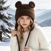 Мягкая акриловая зимняя шапка для взрослых и подростков, шапка-ушанка для холодной погоды с плетеными завязками и деталью в виде ушек медвежонка для повседневного использования