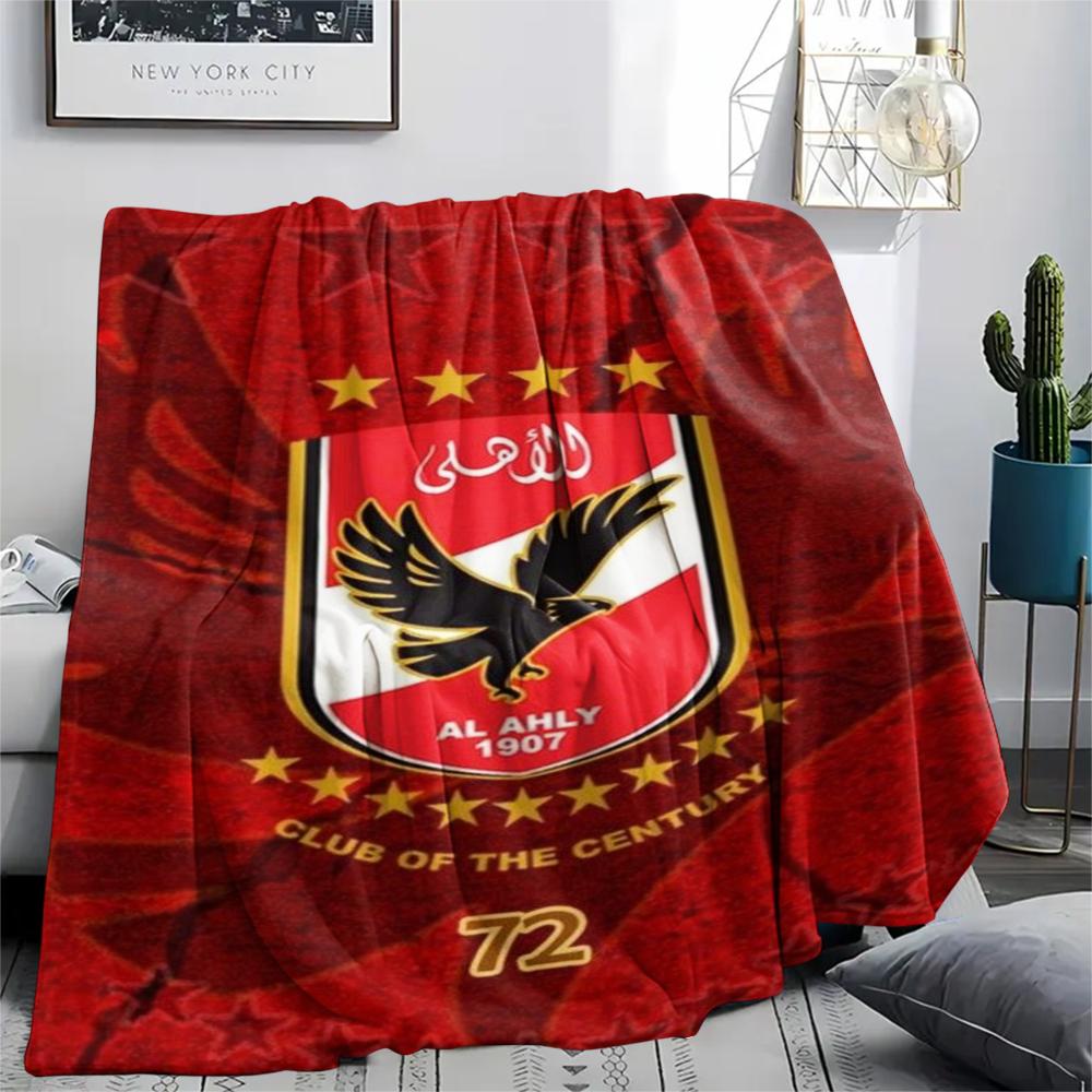 1PC Al Ahly Print Flannel Blanket, High quality Comfortable for All Seasons, Home Decor, Warmth and Comfort, Perfect for Christmas Gifts