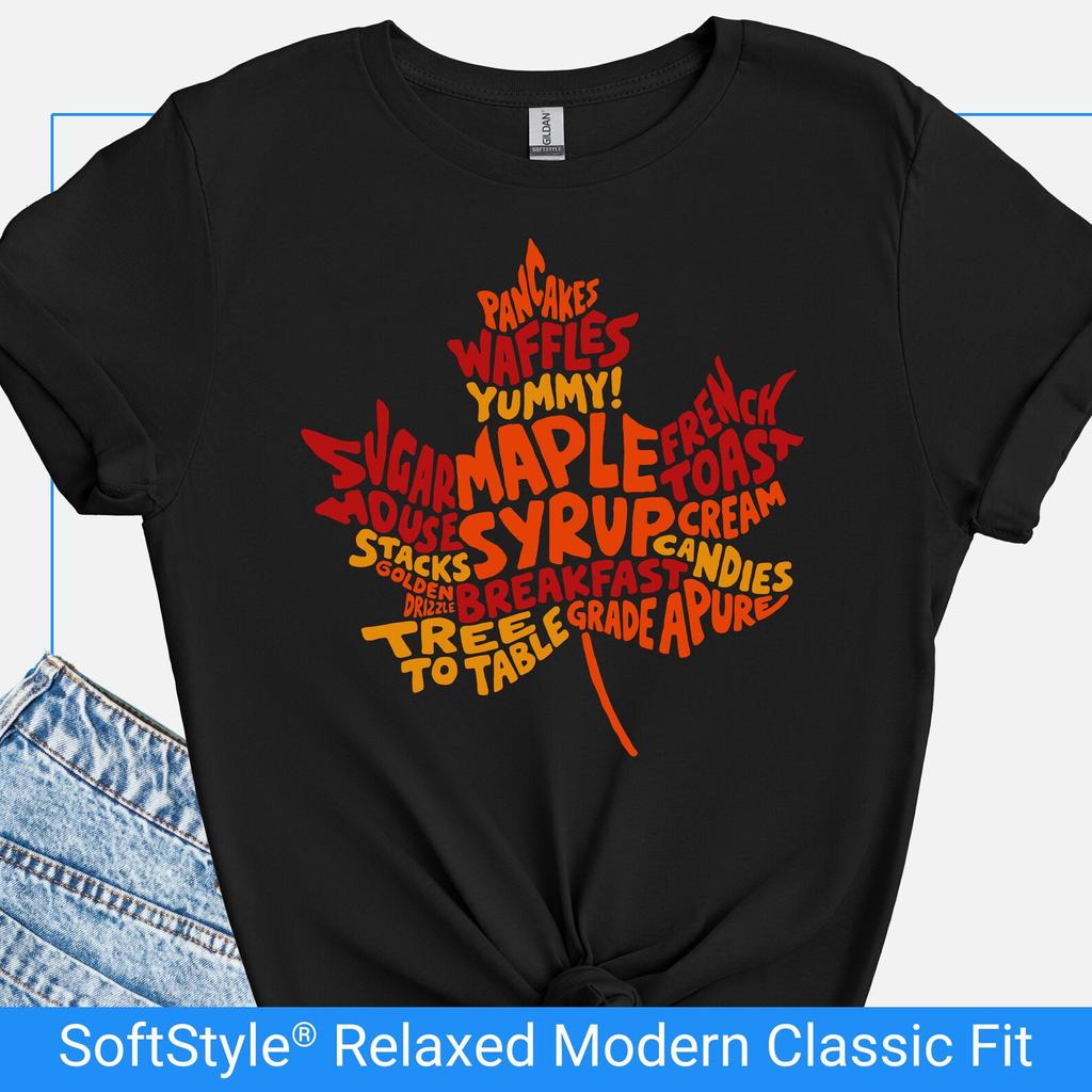 Maple Syrup Lover Tshirt, Maple Leaf Word Art Graphic Tee, Gift Shirt for Sugarmakers & Syrup Fans, Maple Syrup Day T-Shirt, Breakfast Shirt