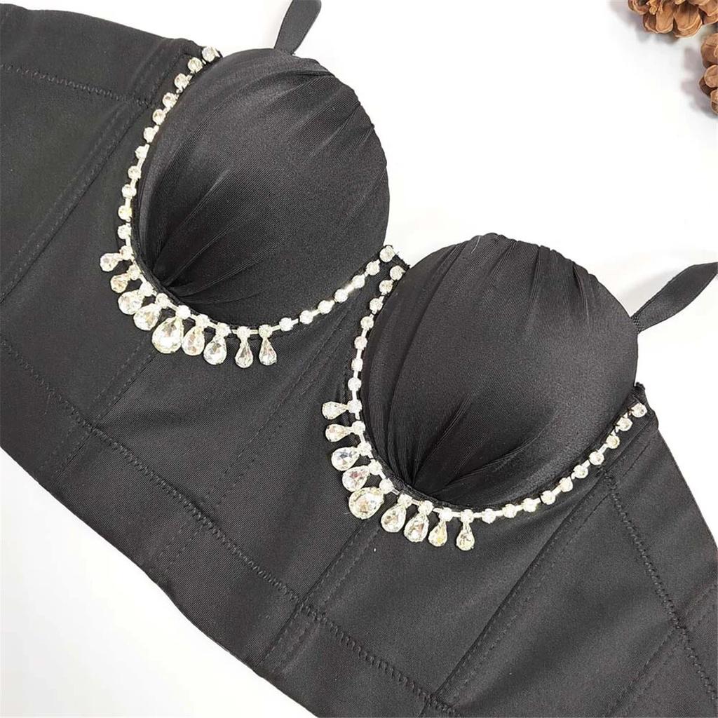 Укороченный топ yushutiff со стразами, бюстгальтер, корсет, топы, одежда для ночного клуба, бюстье Rave, женские вечерние жилеты без рукавов