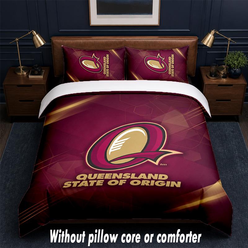 Queensland Maroons Design Bed Bedding Set 1 Duvet Cover + 2 Pillowcases Soft Breathable Household Bed Linens