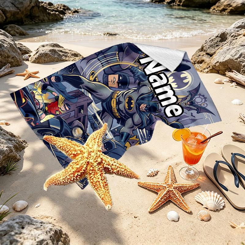 Custom Name Personalized Batman Print Beach Towel, for Trip Camping Beach Party Home Decor, Birthday Gift for Family & Friends