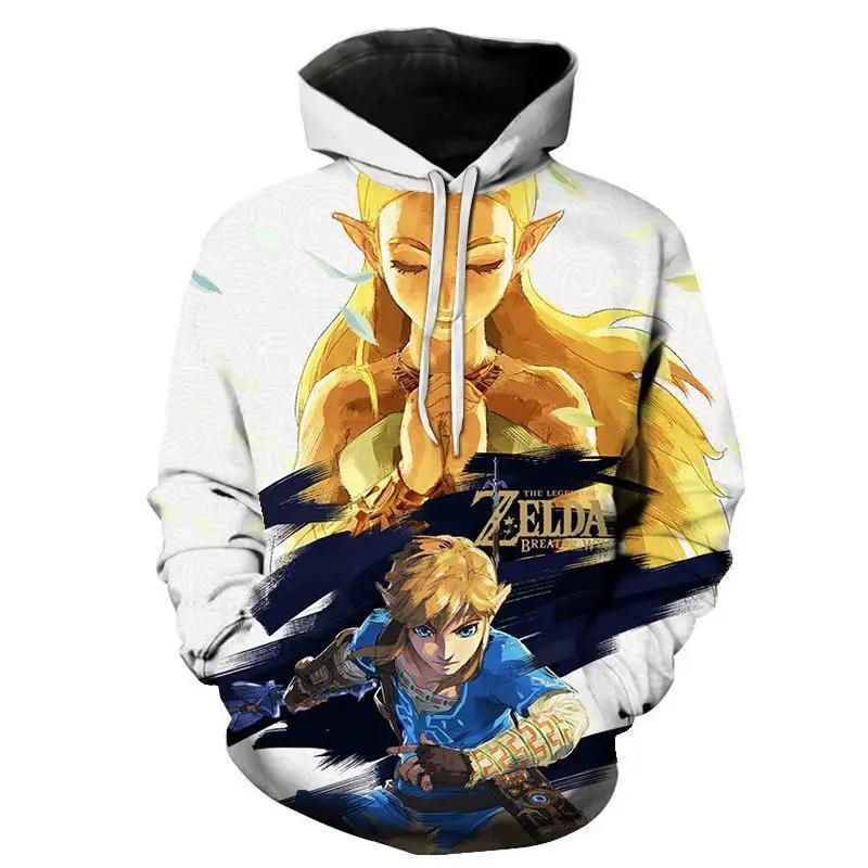 Косплей Легенда Zelda Link Толстовки с капюшоном на молнии Топы Куртки Аниме 3D Принт Толстовка для взрослых Мужское пальто Модная уличная одежда